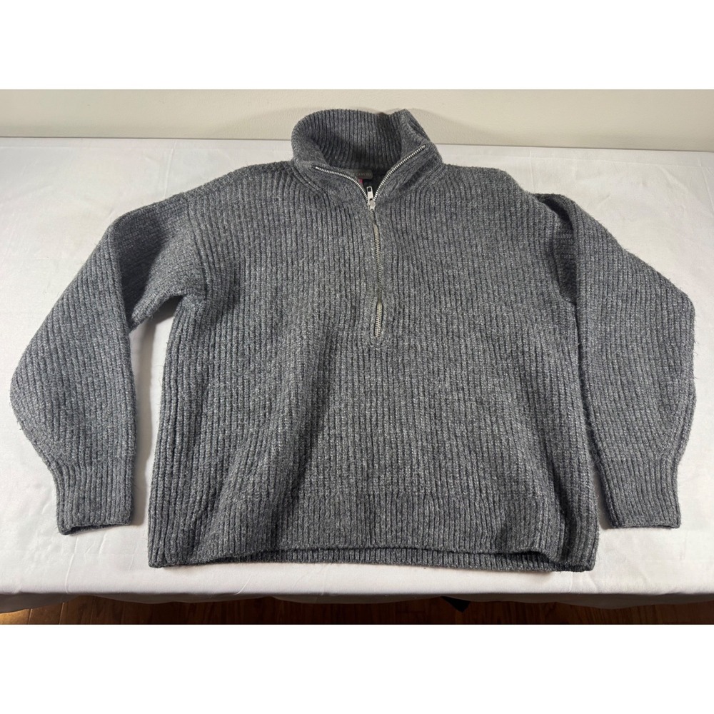 Vince Camuto Mens M Gray Ribbed Quarter Zip Mock Neck Sweater CV3452241